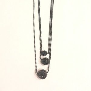 Trio Hematite Tone Cut Crystal Necklace